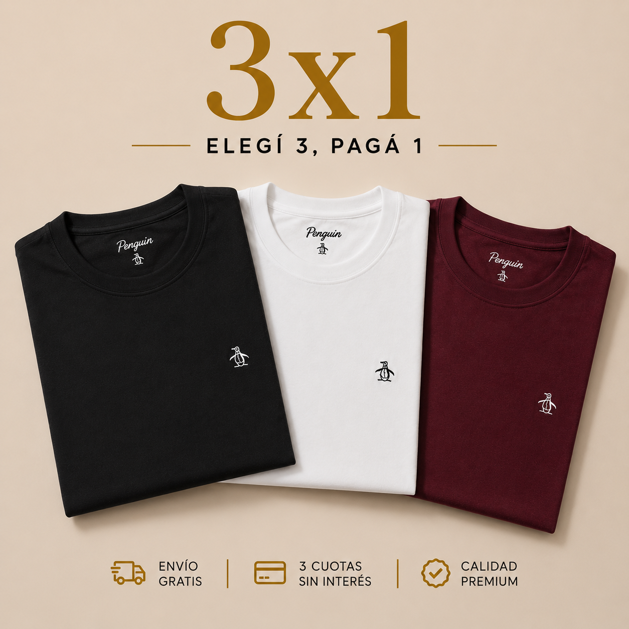 3x1 Remeras Pinguino - Calidad Premium